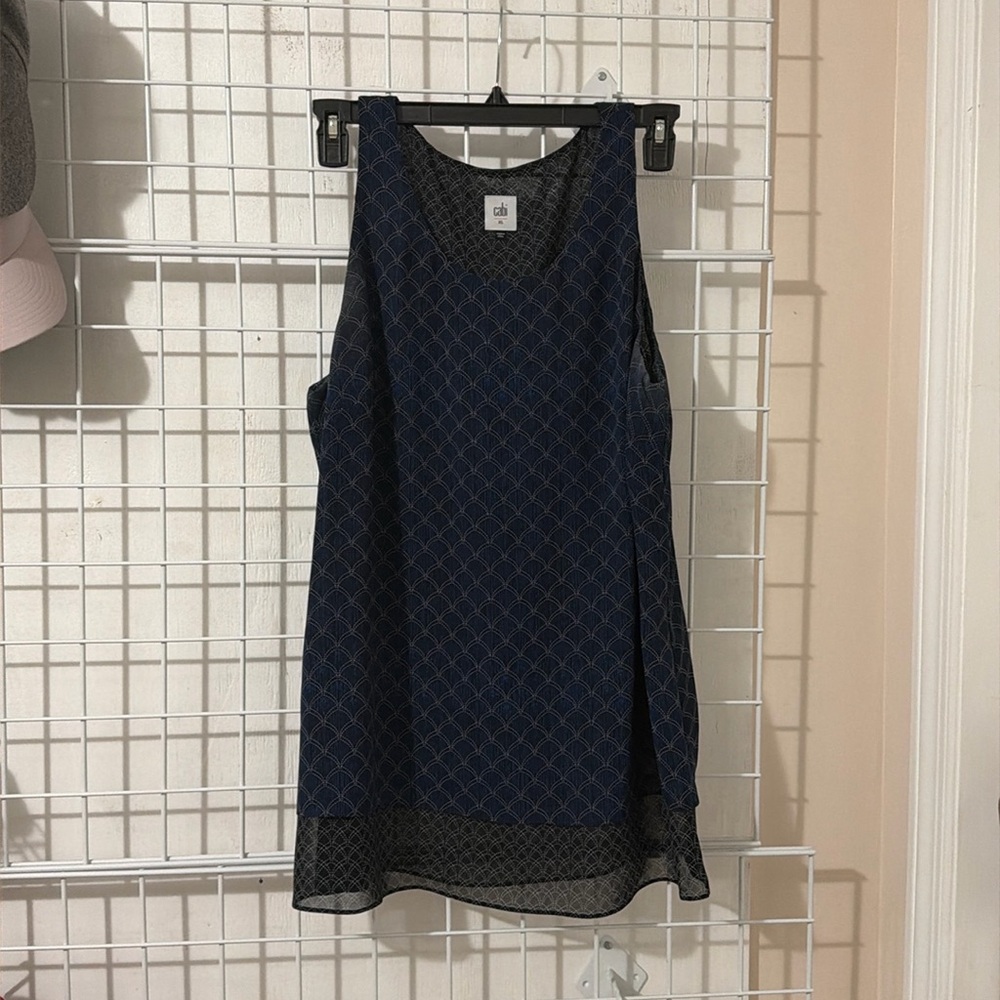Cabi black and blue long sleeveless top